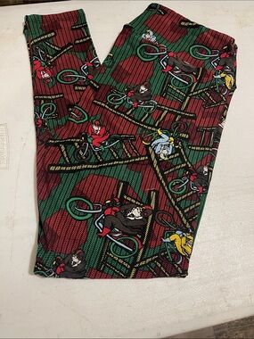 LuLaRoe Holiday Bike Print Leggings - Red & Green TC BNWOT